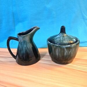 Blue Mountain Pottery Cream & Sugar Set Vintage Collectible Turquoise Black